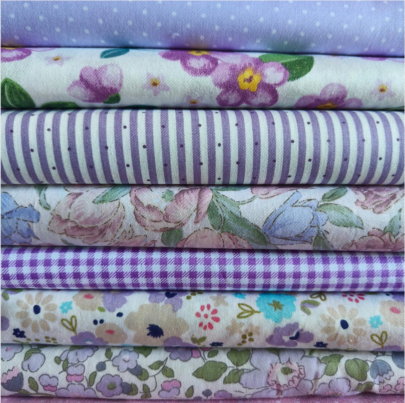 Cotton Fabric DIY Making Supplies Quilting Patchwork Fabric Fat Quarter Bundles DIY for Quilting Cotton Patchwork Cushions (Purple Big Flowers, 9.8" x 9.8")