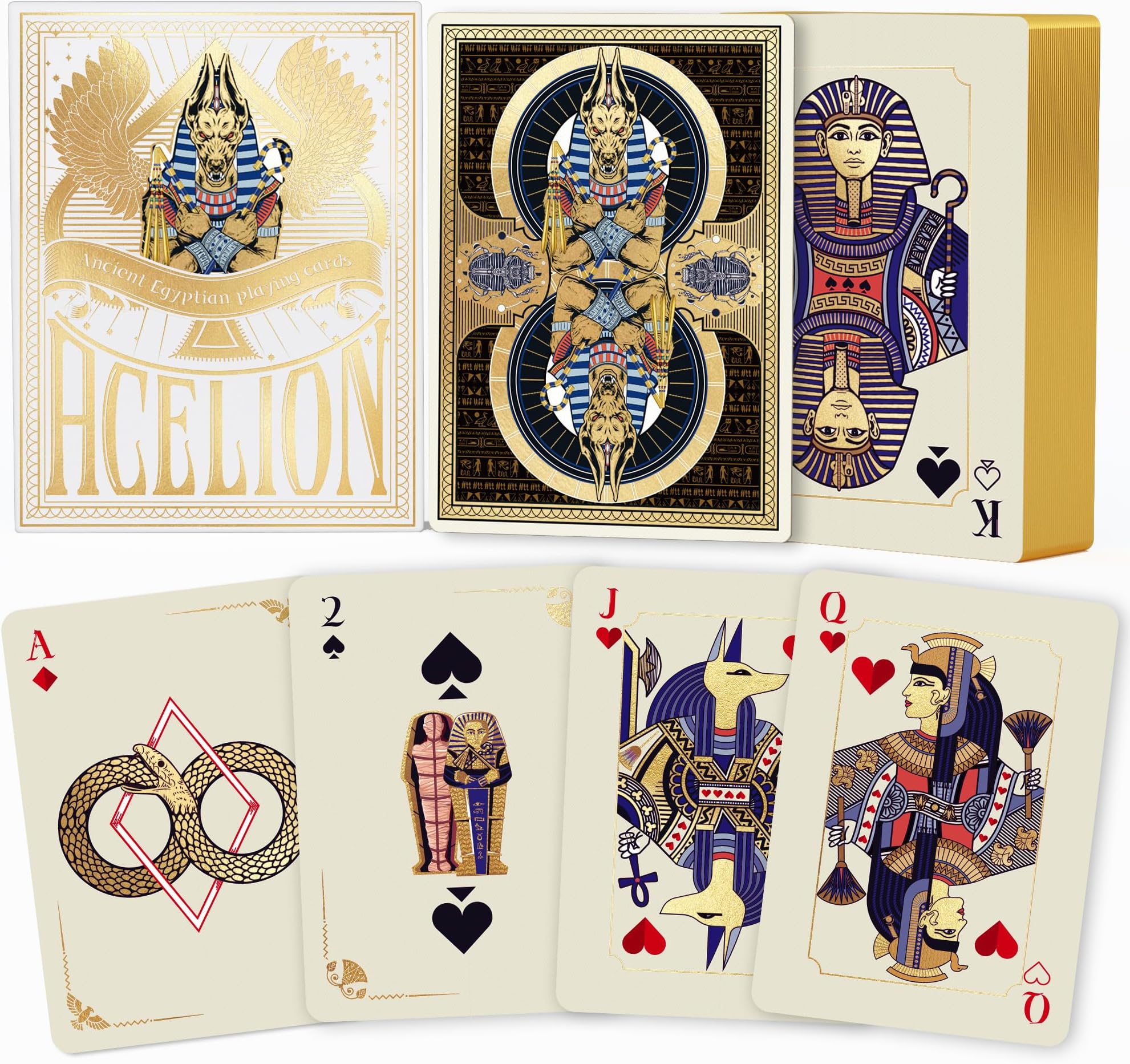 WJPC Gold Cold Foil Golden Edge Playing Cards,Flower-Cut Playing Cards,Historical Elements of Ancient Egypt, Deck of Cards ，Game and Party Gift Poker Cards (Egypt)