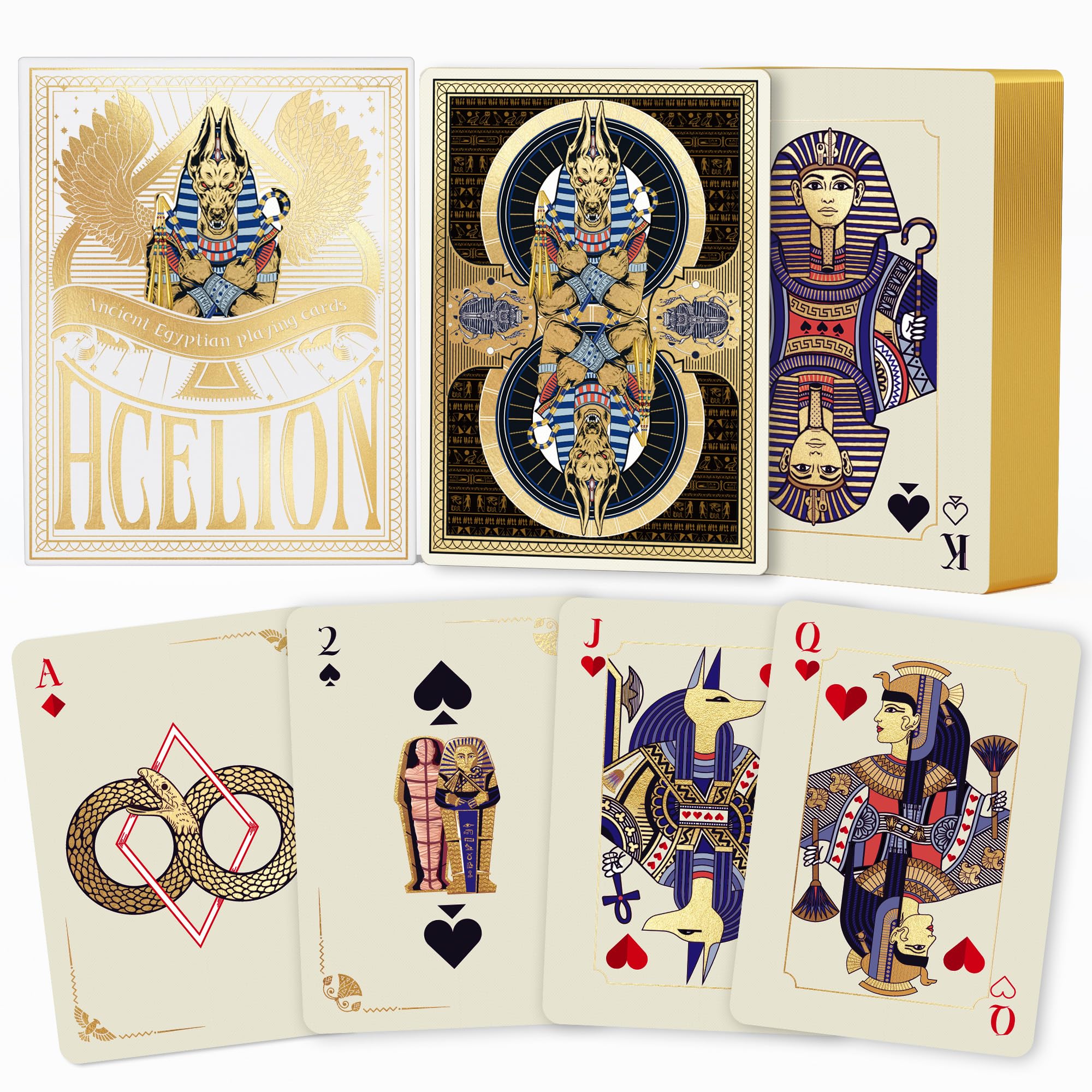 WJPC Gold Cold Foil Golden Edge Playing Cards,Flower-cut Playing Cards,Historical Elements Of Ancient Egypt, Deck of Cards ,Game and Party Gift Poker Cards (Egypt)