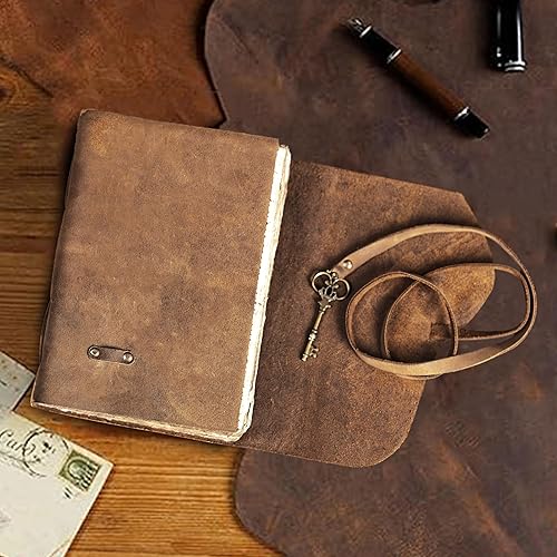 Miniatura 6 de RARE & RUSTIC Diario de cuero vintage con llave, papel antiguo hecho a mano, gran regalo para todos, marrón vintage, 7 x 5 pulgadas