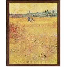 Poster Master Vintage Van Gogh Poster - Retro Impressionism Print - Gift for Artist, Painter - Arles View from the Wheat Fields, Harvest - Wall Decor for Living Room, Bedroom, 8x10 Brown Framed