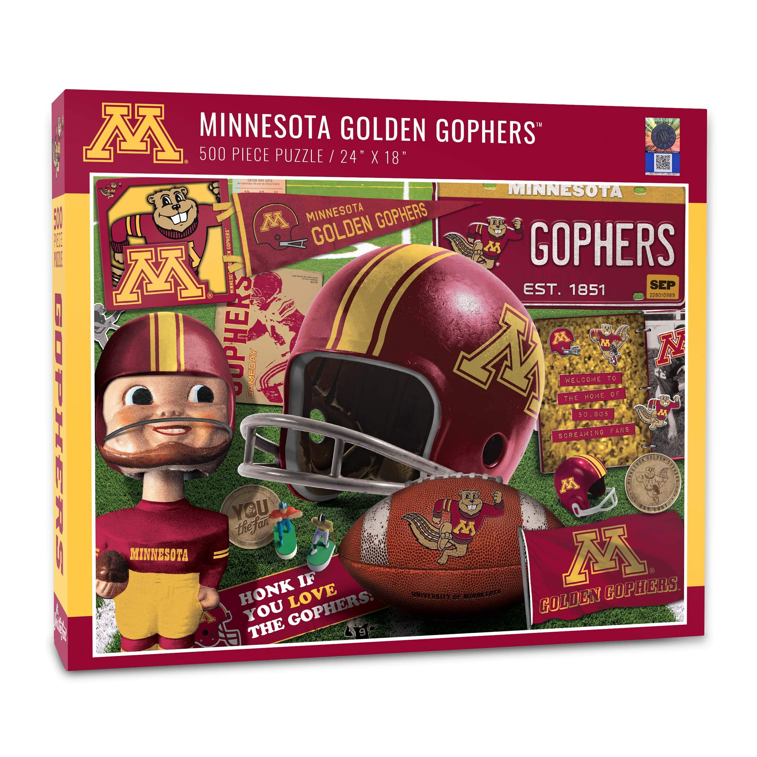 YouTheFan NCAA Minnesota Golden Gophers Retro Series Puzzle - 500 Pieces, Team Colors, Large