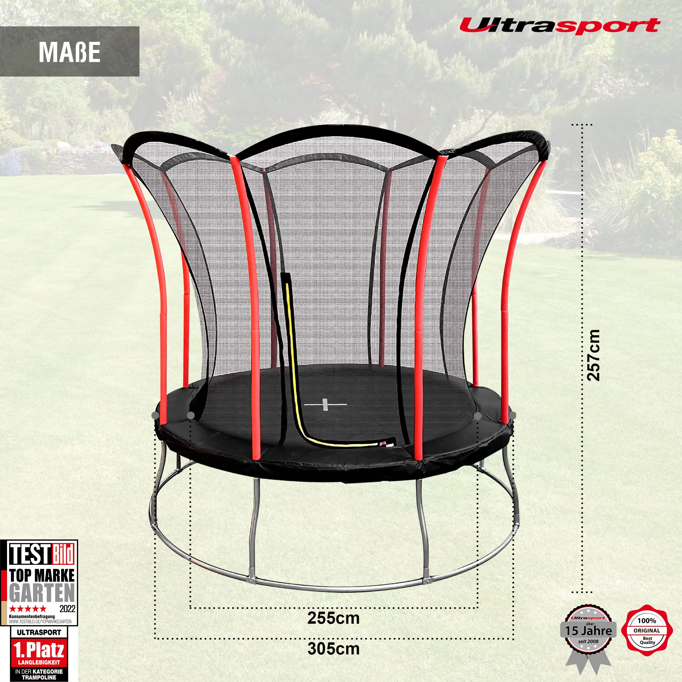 Ultrasport Lotus Gartentrampolin, Outdoor-Trampolin in 4 Durchmessern, galvanisch verzinkter Rahmen, Kindertrampolin mit toller Sicherheitsausstattung, ø