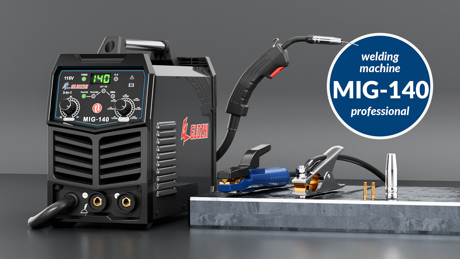 GZ GUOZHI 140A MIG Welder, 3 in 1 Welder FLUX MIG/ARC/Lift TIG
