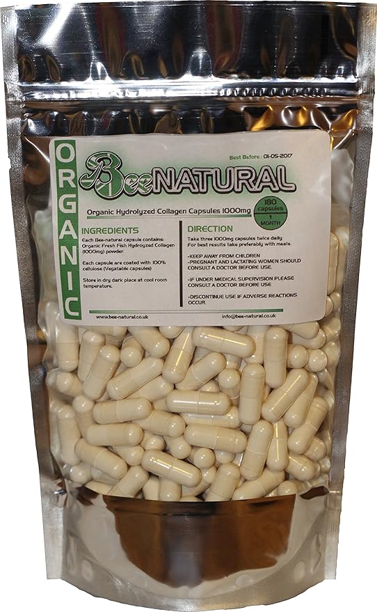 Bee Natural Organic Hydrolyzed Collagen 1000mg 180 Capsules 1 Month Supply Amazon Co Uk Health Personal Care
