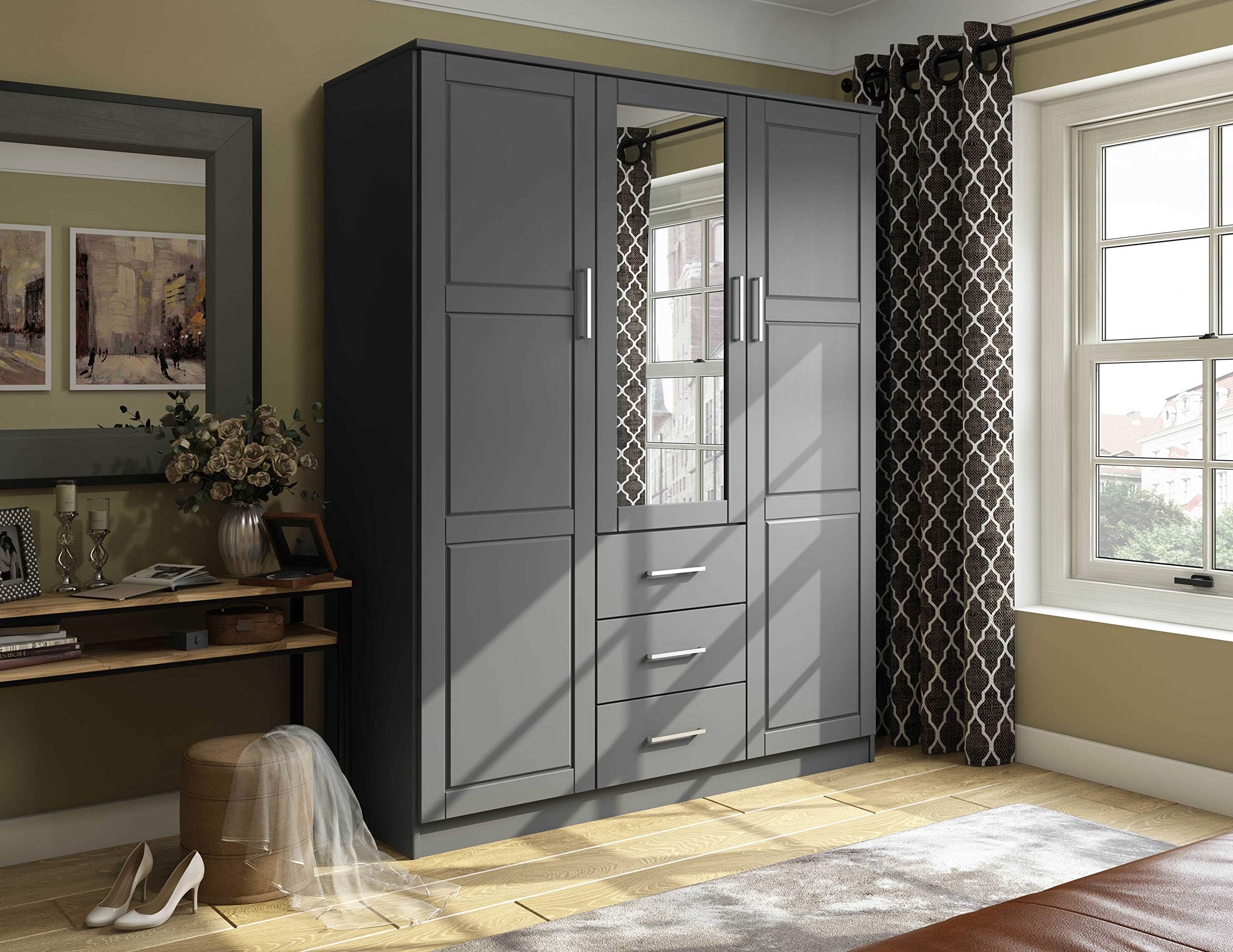 ECACAD Extra Wide Wardrobe Armoire with 8 Doors, Drawers