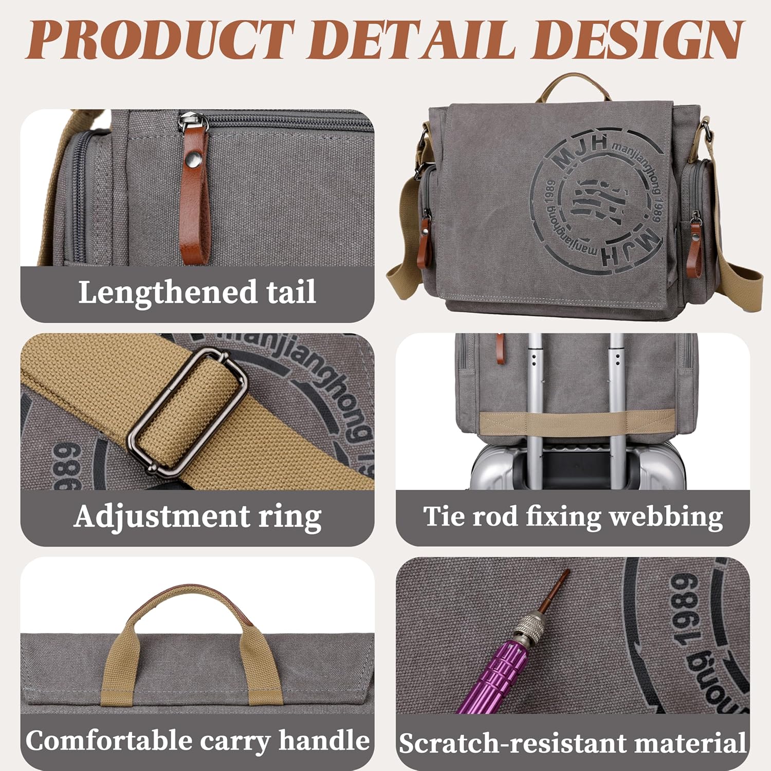 FSD.WG Satchel Messenger Bag for Men Canvas,Travel Shoulder bag 13.5" Laptop Bags - Image 4