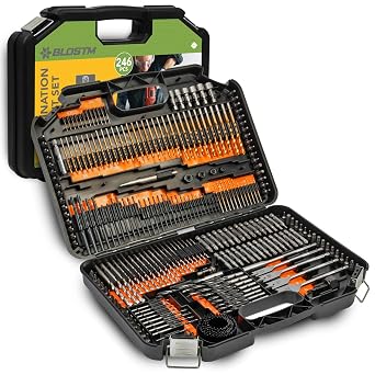 BLOSTM Combination Drill Bit Set - 246PCS Drill Bit Sets Includes Various Sizes, HSS Titanium Twist Masonry Drill Bits Set, Wood Drill Bit Set, Screwdriver Bits & More in Storage Case