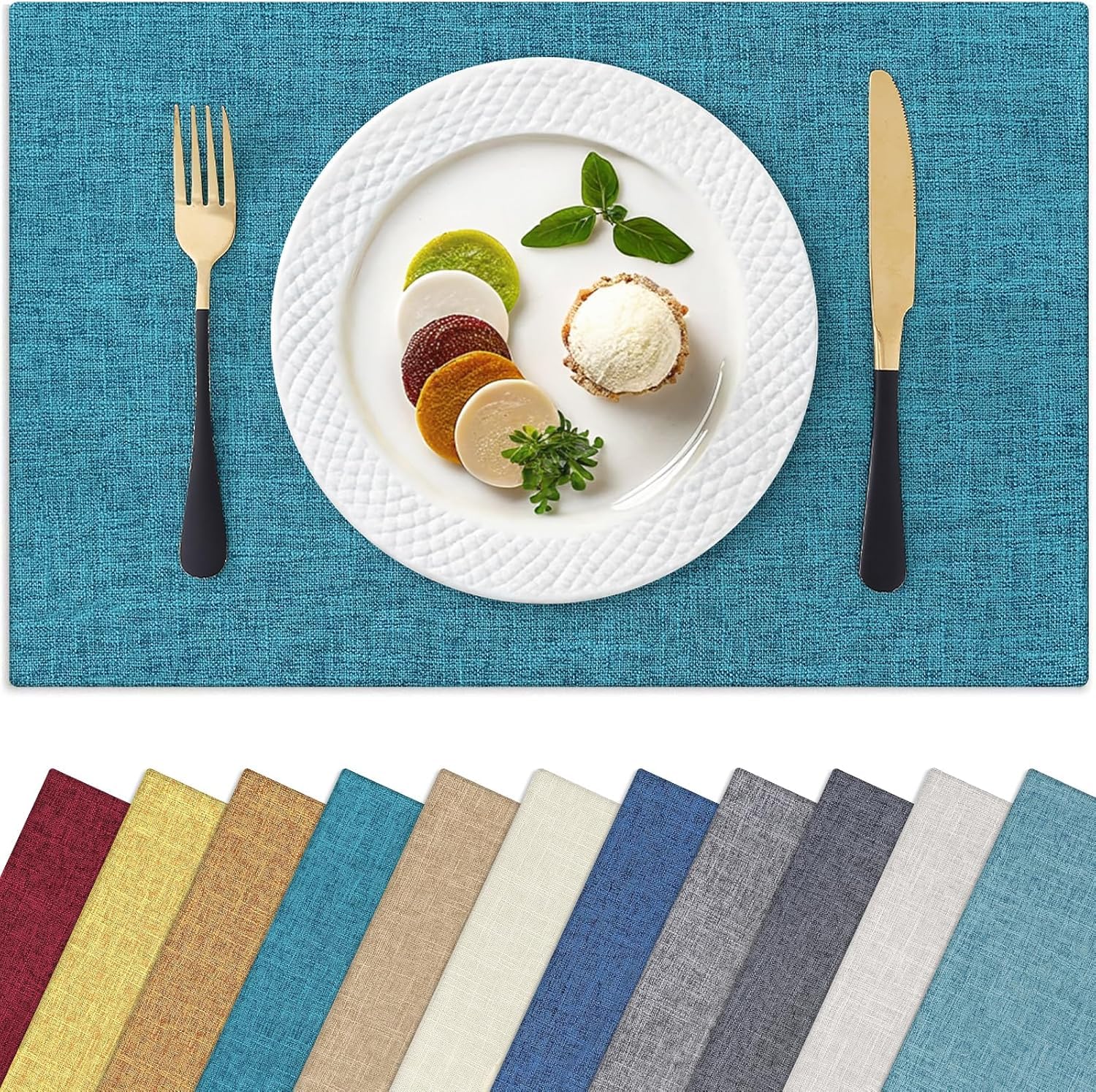 Homaxy Tischsets für Esstisch, hitzebeständig, waschbar, Baumwoll-Leinen-Mischgewebe, leicht zu reinigen, für drinnen und draußen, Party, Küche, Dekoration, 33 x 48,3 cm, Blaugrün, 8 Stück