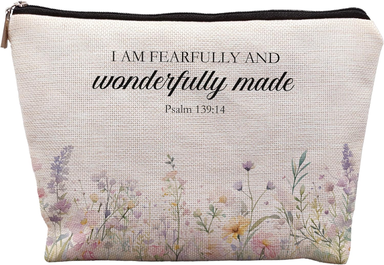 Inspirational Christian Makeup Cosmetic Bag - Christian Gifts for Women Faith, Fearfully and Wonderfully Made Bible Scripture Gifts Cosmetic Bag for Women, Floral Small Makeup Bag for Purse