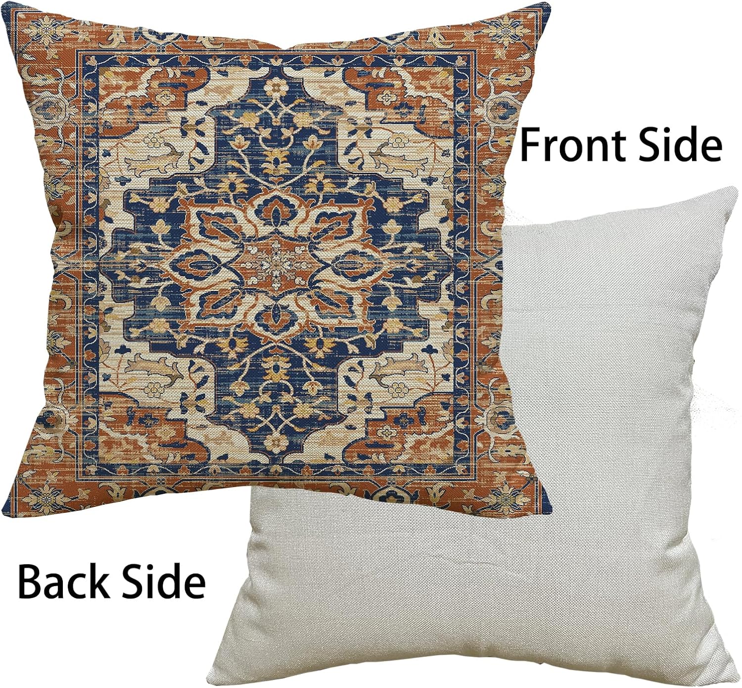 Boho Throw Pillow Covers 18x18 Set of 2,Blue Orange Boho Ethnic Outdoor Pillows Cover Fall Autumn Vintage Western Country Bohemian Decorative Pillow Cases for Couch Bed Living Room Decor - Image 2