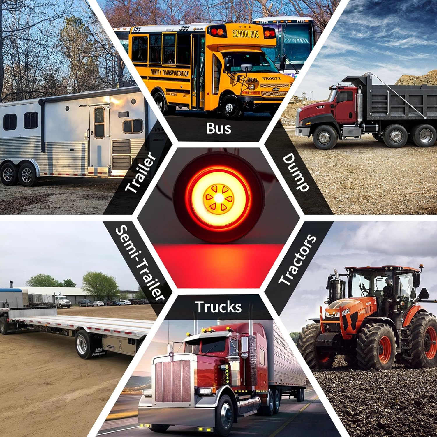 2 Inch LED Side Marker Turn Signal Lights, Waterproof Round Clearance Lights for Trailer Truck, 12V (5 Amber+5 Red)