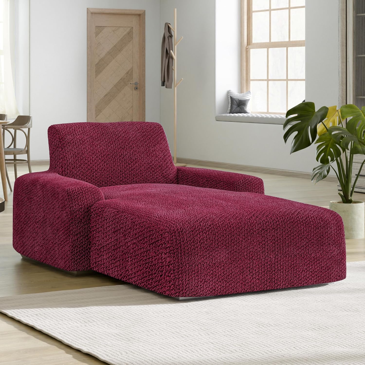 PAULATO BY GA.I.CO. Chaise Lounge Cover Lounge Chair Sofa Slipcover- Soft Polyester Fabric Slipcovers - 1-Piece Form Fit Stretch Furniture Slipcover - Velvet Collection - Burgundy (Chaise Lounge)