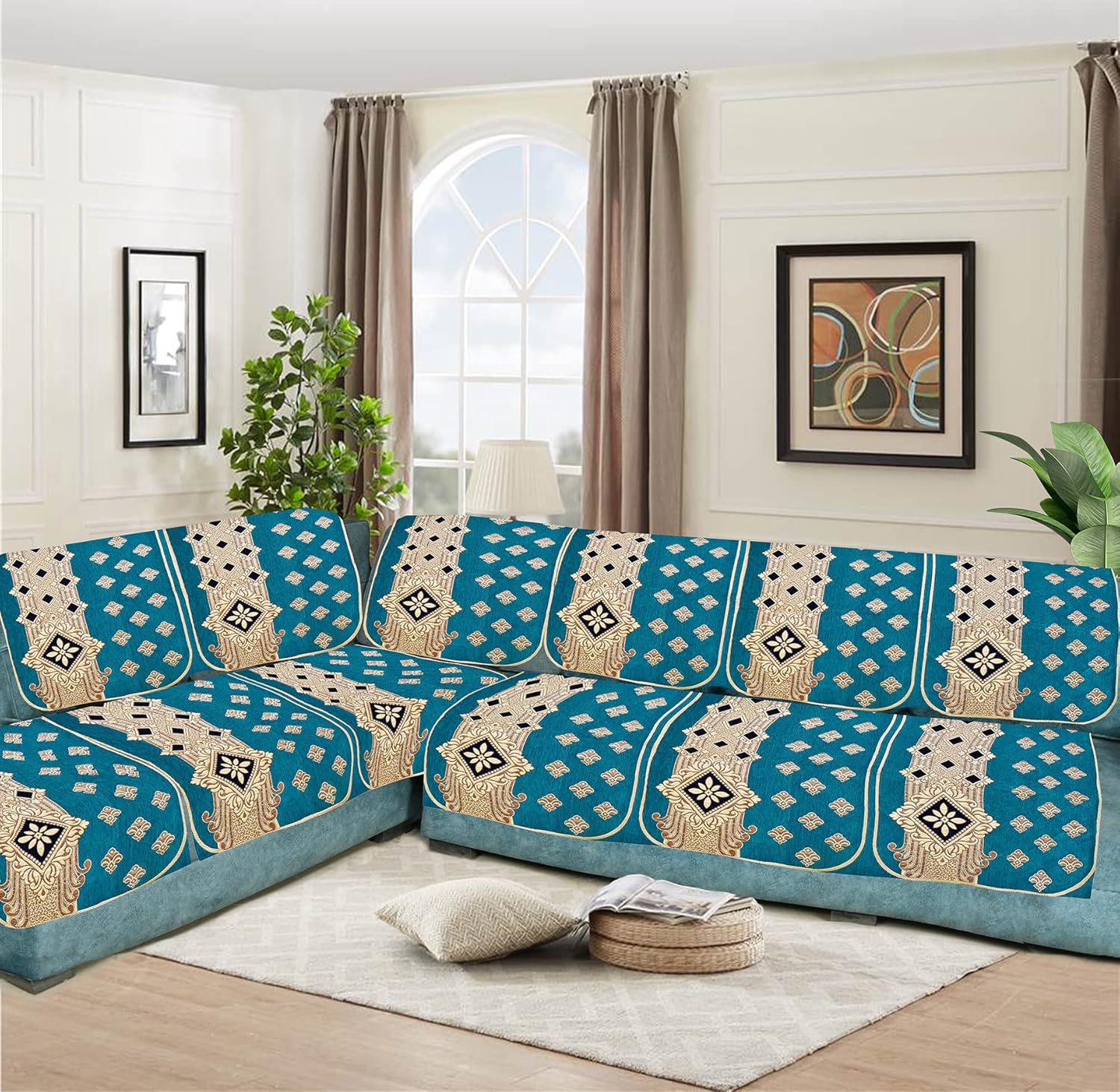 Dazzling DECOR L Shape Velvet Sofa Cover Set for Living Room Weaved