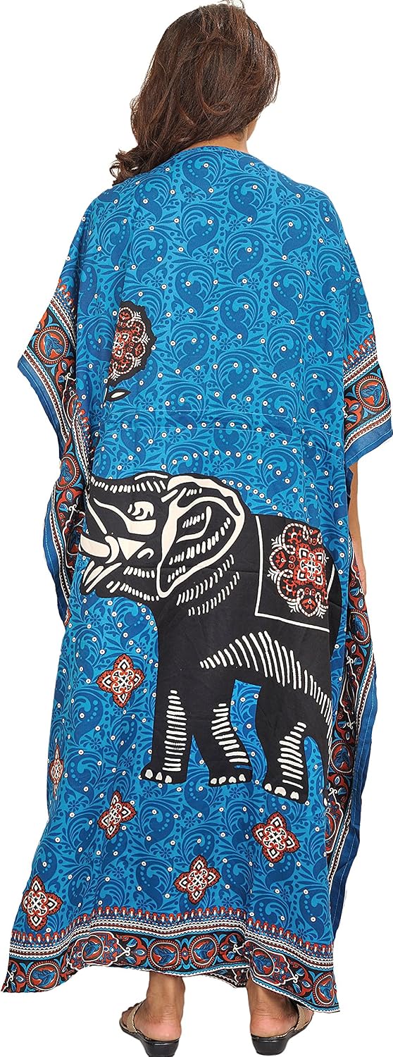 Exotic India Kaftan with Printed Elephant and Dori at W