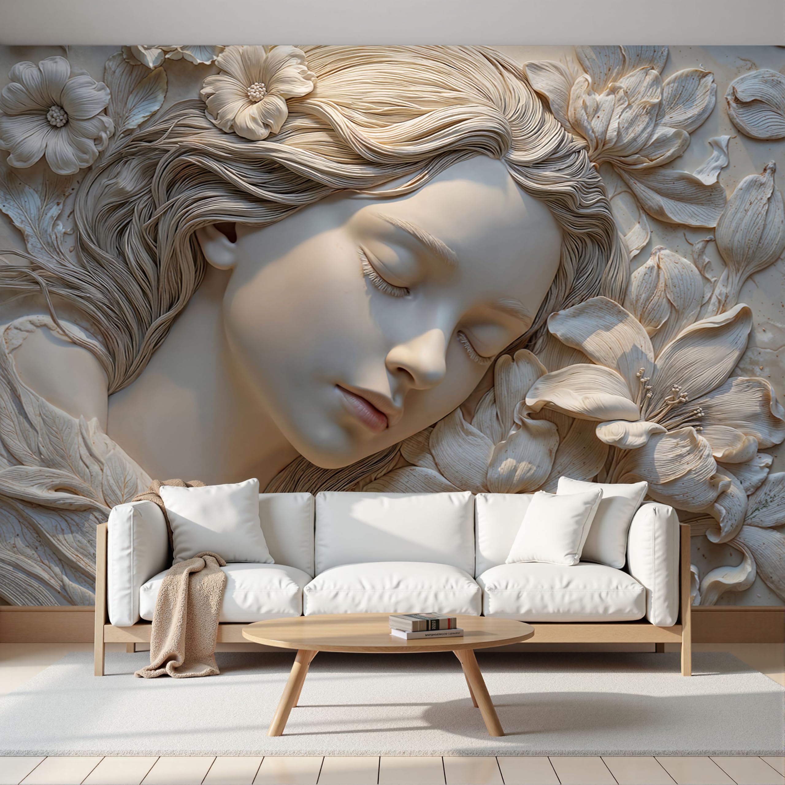 Papier peint panoramique 3D fille soulagée art classique mural decoratif