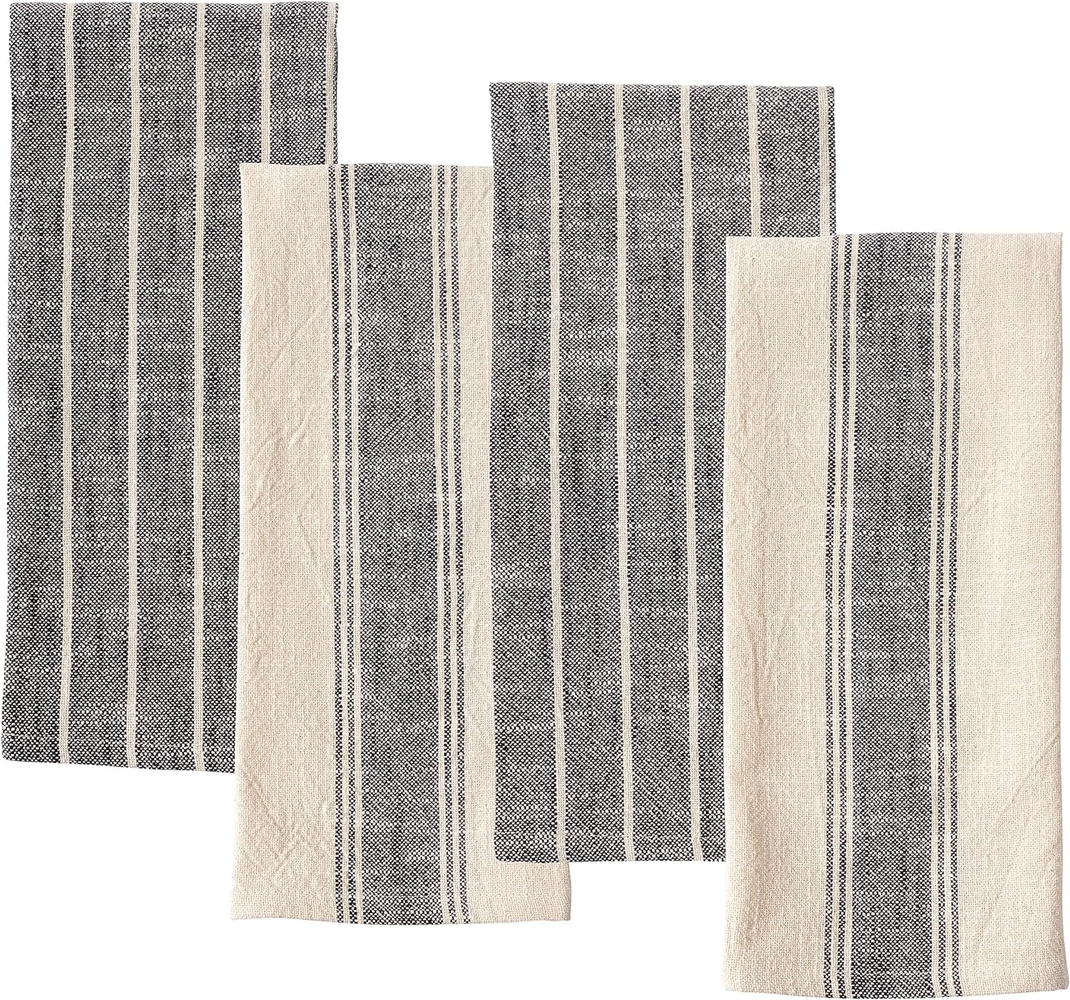KAF Home Cotton Kitchen Towels - Set Of 4 Rustic Tea Towels - Multi-Purpose Absorbent Cleaning & Dish Cloth (Black)