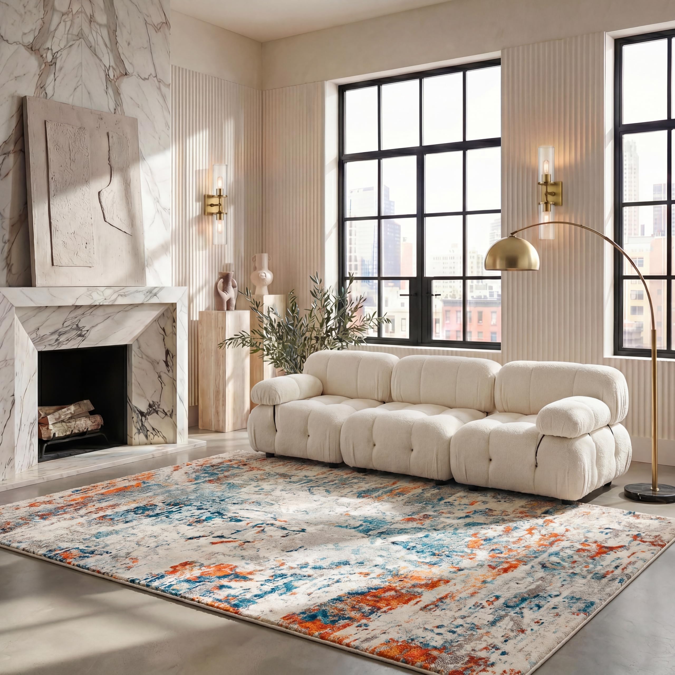 SAFAVIEH Madison 8x10 Cream and Orange modern abstract area rug