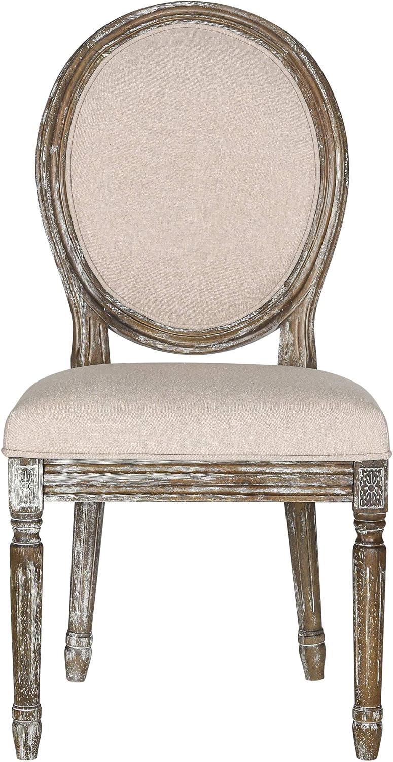 Safavieh Home Collection Holloway 19''H French Brasserie Linen Oval Beige and Rustic Oak Side Chair