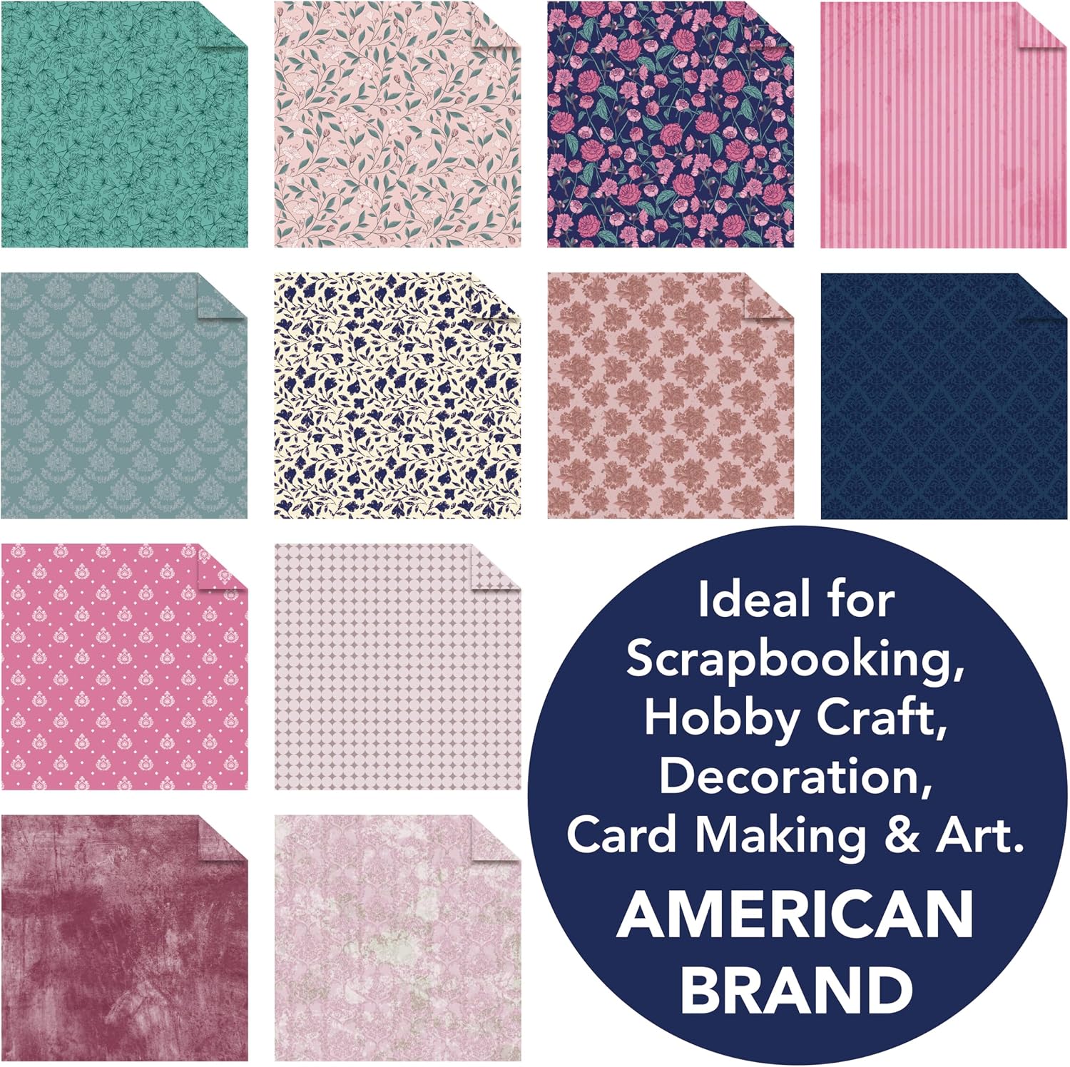 Vintage Spring 12x12 in Double Sided Paper Pad Pack Scrapbook Cardstock Decorative Paper - 24 Sheets - for Card Making Journaling Planner Origami Decopage Decorative Scrapbooking Supplies