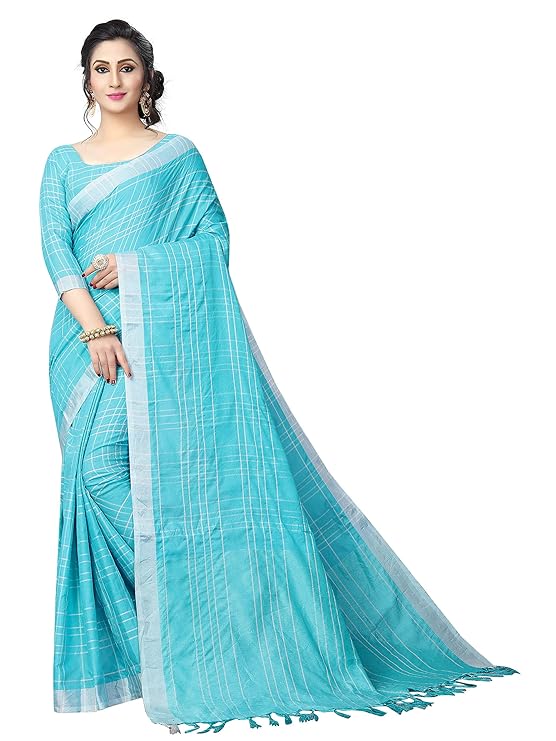 Womens Linen Saree With Blouse Piece (LinenMiinniimumvaariation)