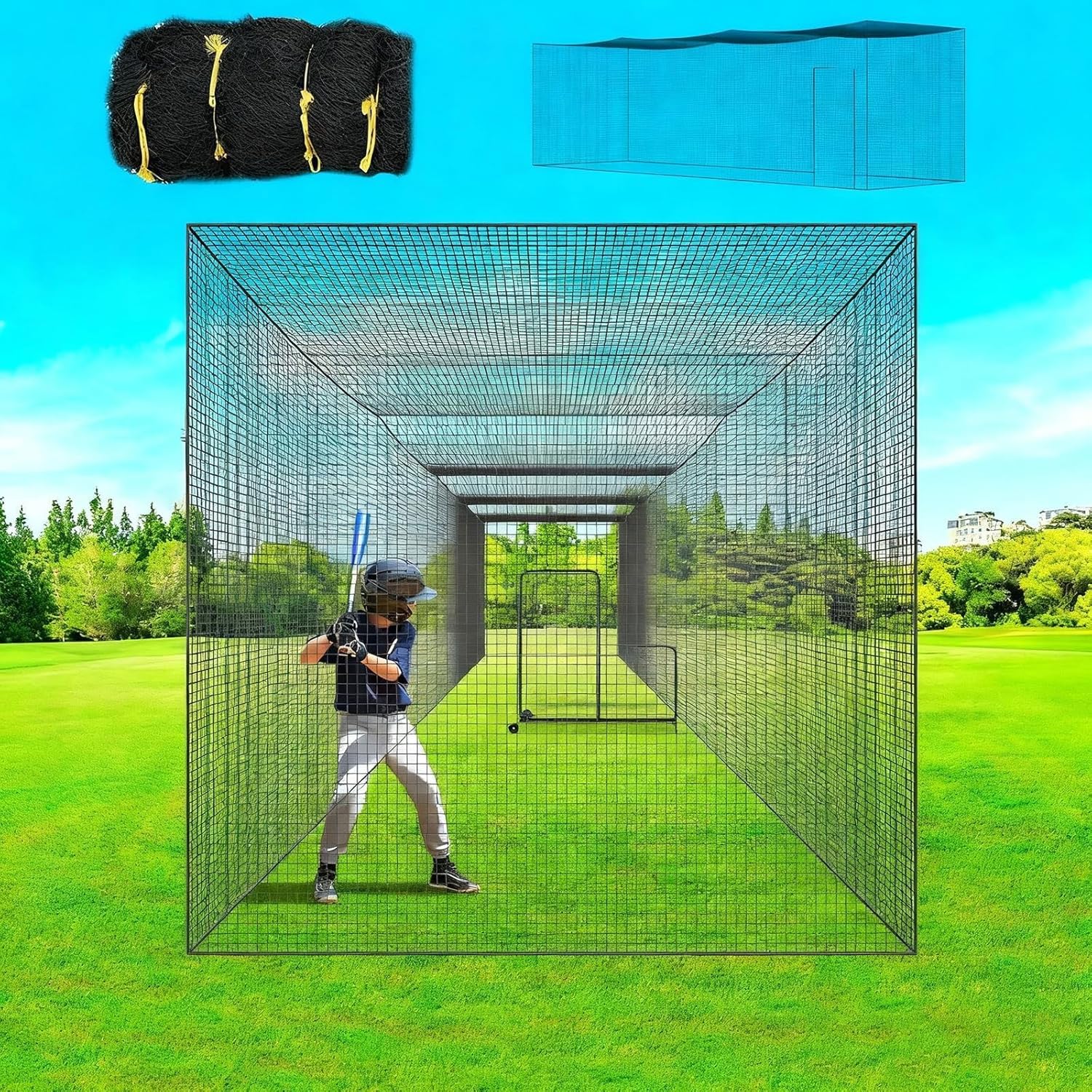 Portable Baseball Batting Pitching Cage Net,Fully Enclosed Professional Heavy Duty Baseball Softball Hitting Practice Training Net with Door(No Frame),for Backyard Training