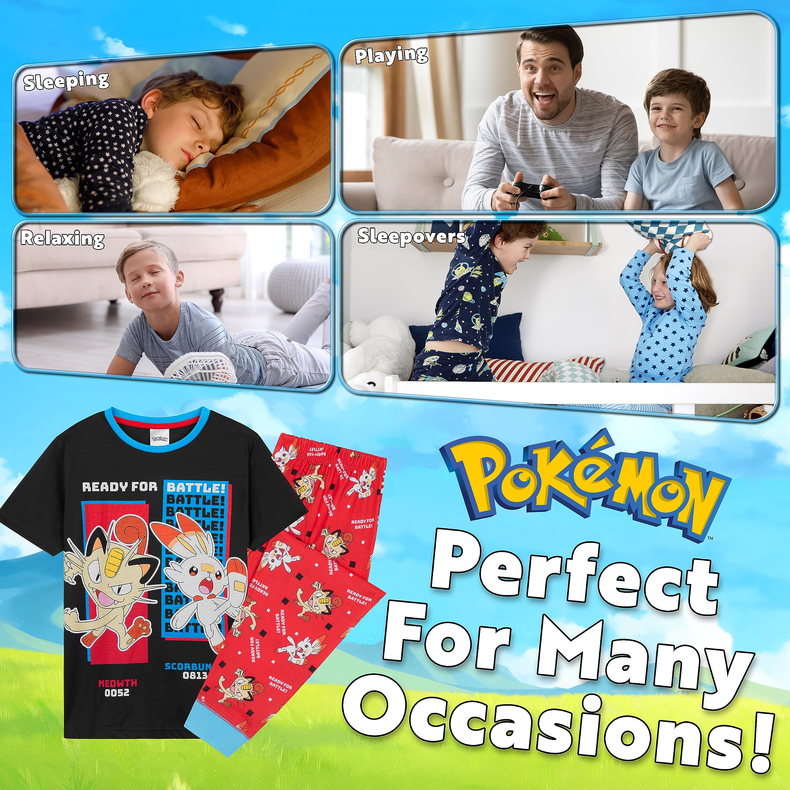 Pokemon Piżama chłopięca, dla dzieci w wieku 4-14 lat, letnia zimowa bielizna nocna, górna część, krótkie spodnie piżamowe, długie