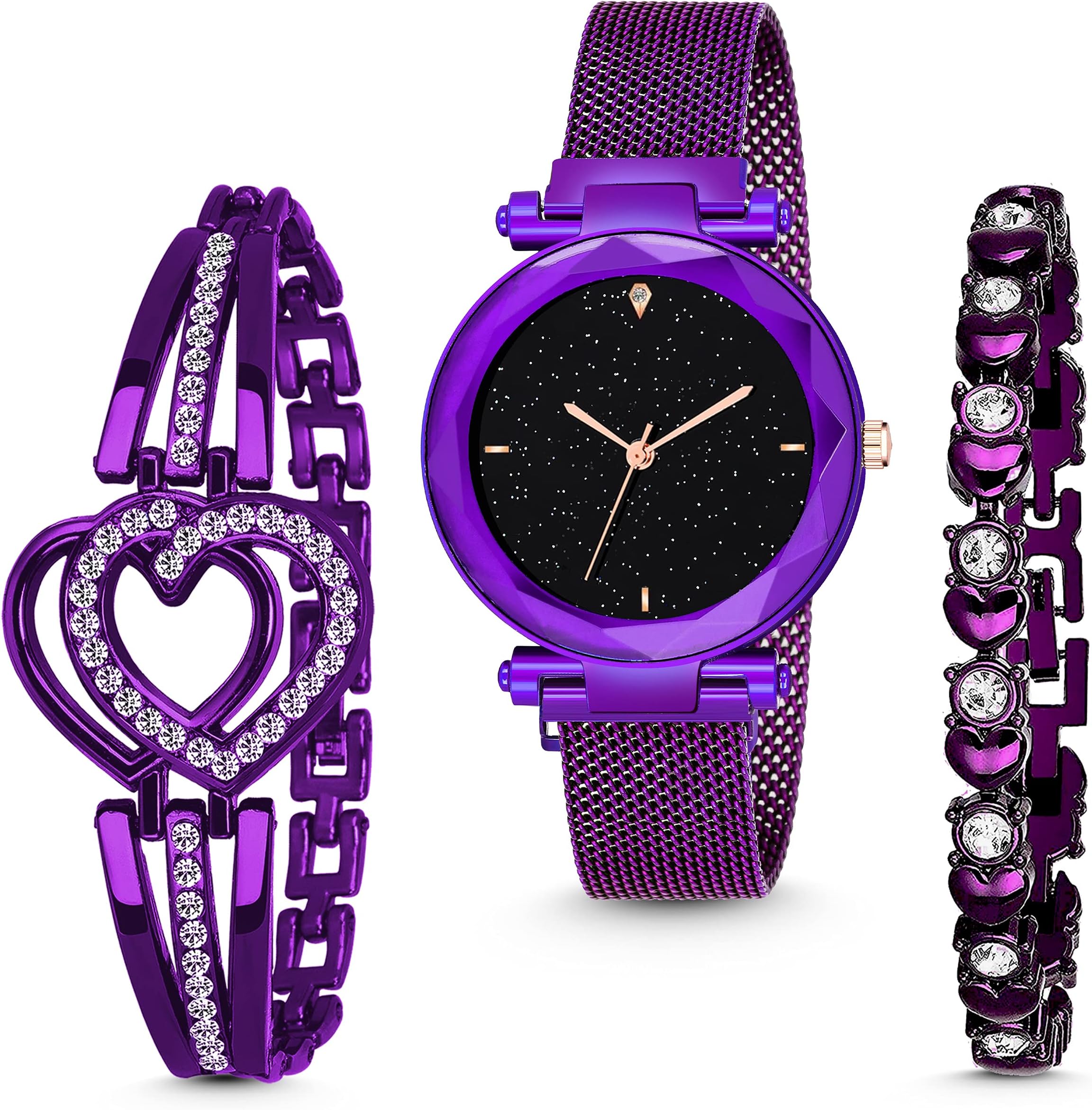 STYLEDOSEFull Diamond Studded Analogue Quartz March Style Watch with Bracelet Combo(Black Dial Gold Colored Strap)