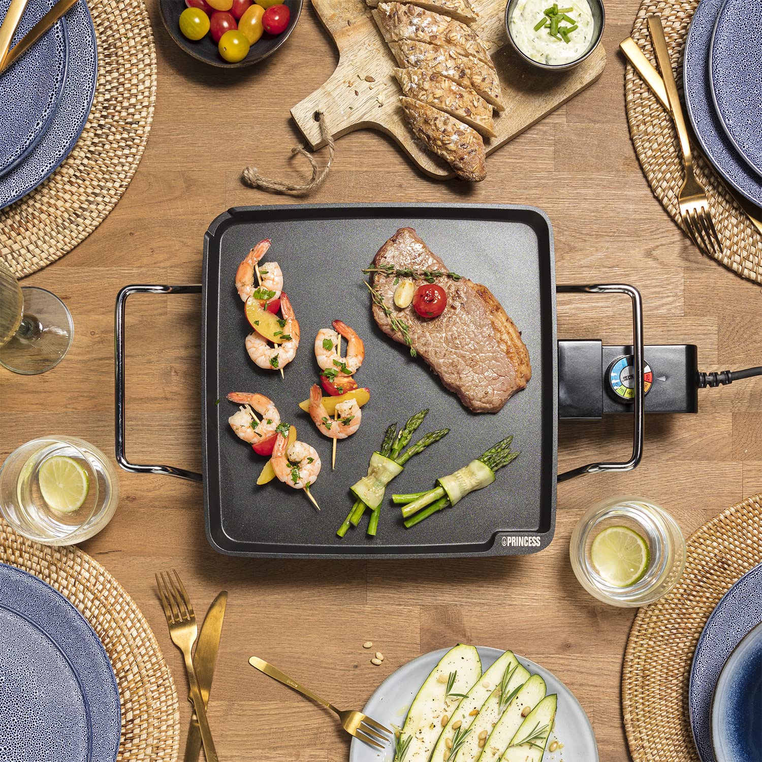 Plancha Princess Chef Mini Classic noire - fonte d'aluminium - 4 personnes - 28 x 28 cm - 1 900 W
