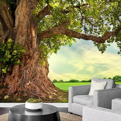 Miniatura 3 de wall26 - Mural de pared extraíble con prado de primavera con árbol grande con hojas verdes frescas, papel tapiz autoadhesivo grande - 100x144