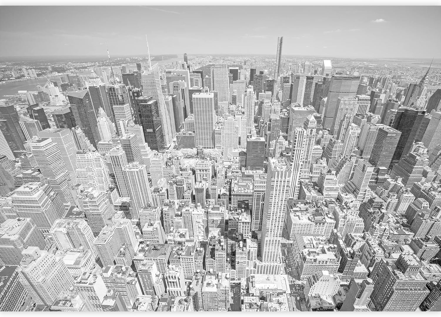 wall26 - Black and White Toned Aerial View of Manhattan, New York City, USA. - Removable Wall Mural | Self-Adhesive Large Wallpaper - 66x96 inches