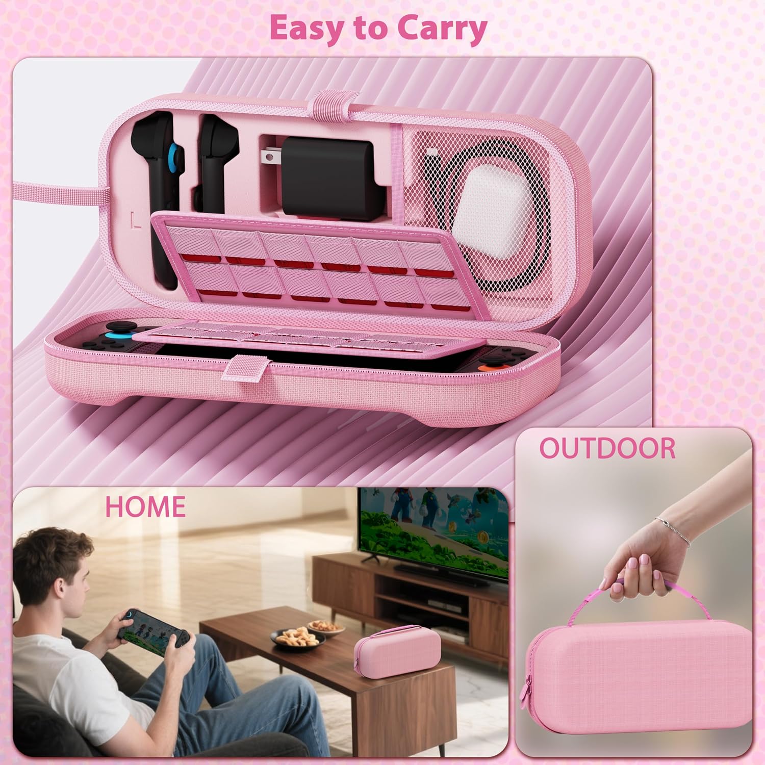 TIKOdirect Carrying Case for Nintendo Switch 2 Model(2025), Large Capacity Travel Case Fits Original Adapter, Joycons, 24 Game Cartridge, Protective Hard Shell Pouch for Switch 2 Accessories, Pink 9 91UIECTkbIL. SL1500