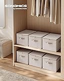 SONGMICS Foldable Storage Organiser Boxes, Storage Basket Bins with Lids, Handles, Clothes Organiser, Non-Woven Fabric, Set of 3, 40 x 30 x 25 cm, Sand Beige RZB003K01 - 2