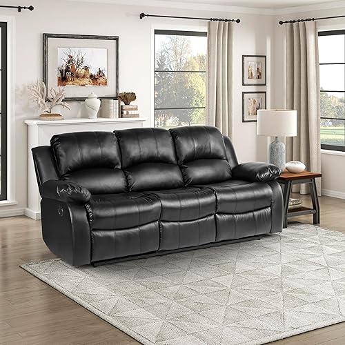 Miniatura 9 de Lexicon Humphreys - Sofá reclinable doble de piel sintética suave, lengüeta de extracción manual, soporte de pared, espuma de alta densidad, marco