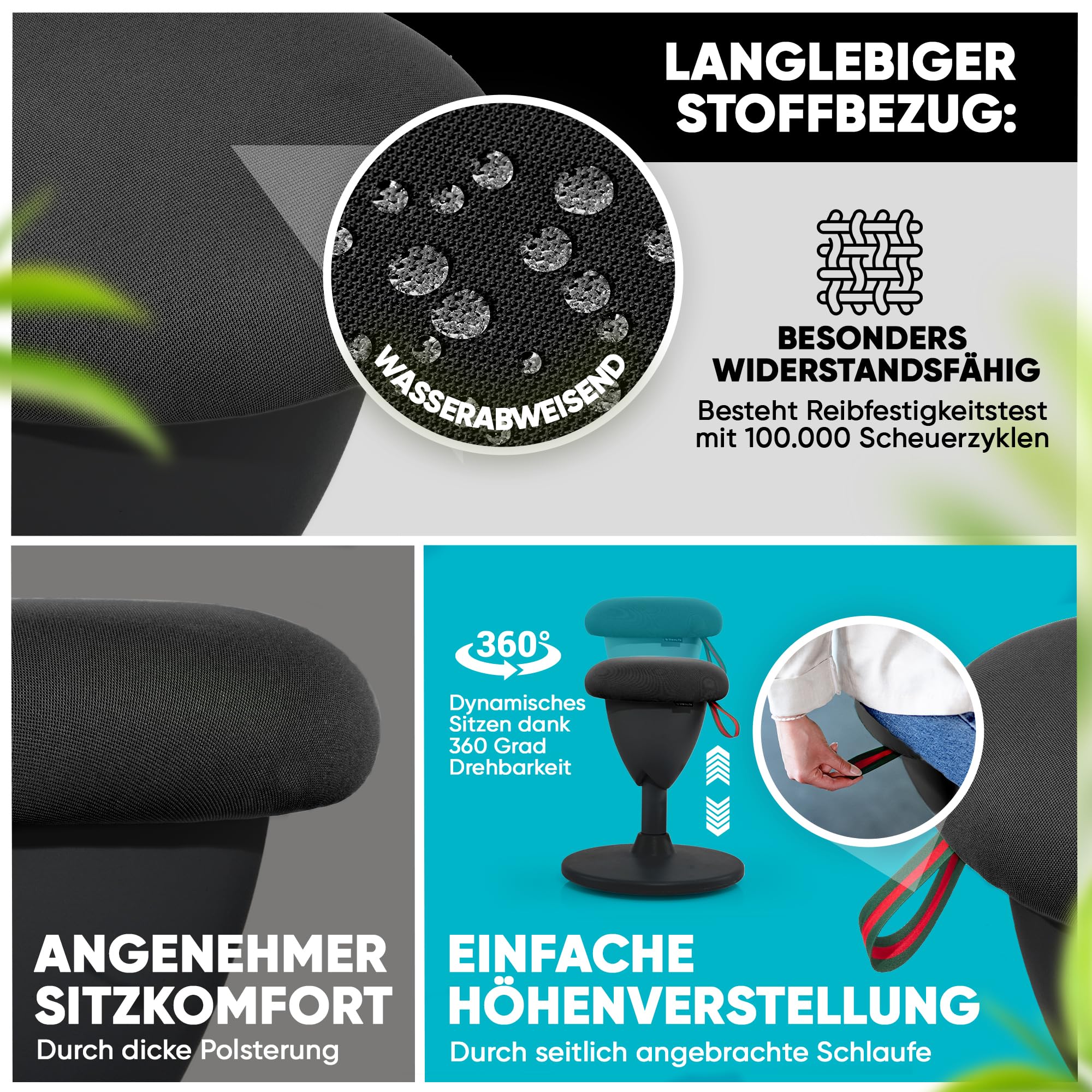 Bürohocker Ergonomisch TESTSIEGER Sitzhocker Höhenverstellbar 48-68cm Schwingeffekt Wackelhocker Stehhocker Arbeitshocker rutschfest Rund