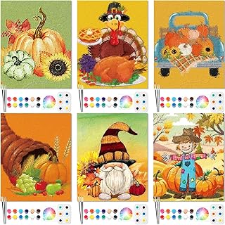 6 Pack Pre Drawn Canvas for Painting Pre Printed Canvas Kit 8 x 10 Inch Stretched Cotton Paint and Sip Set for Adults Couple Party Date Night(Thanksgiving)