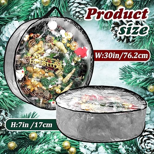 Vista 40 de Dunzy 8 contenedores de corona de Navidad, bolsa de almacenamiento de guirnalda resistente a desgarros, cajas redondas con ventana transparente
