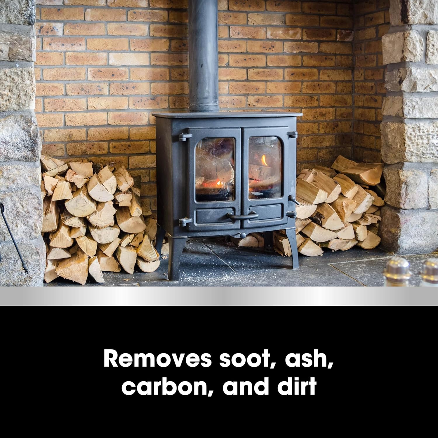 Furniture Clinic Stove Care Kit – Clean & Restore Log Burners, Grates, & Fireplaces | Removes Soot & Dirt | One Bottle Glass & Metal Cleaner + Stove Polish | 500ml / 17 Fl Oz Each Bottle
