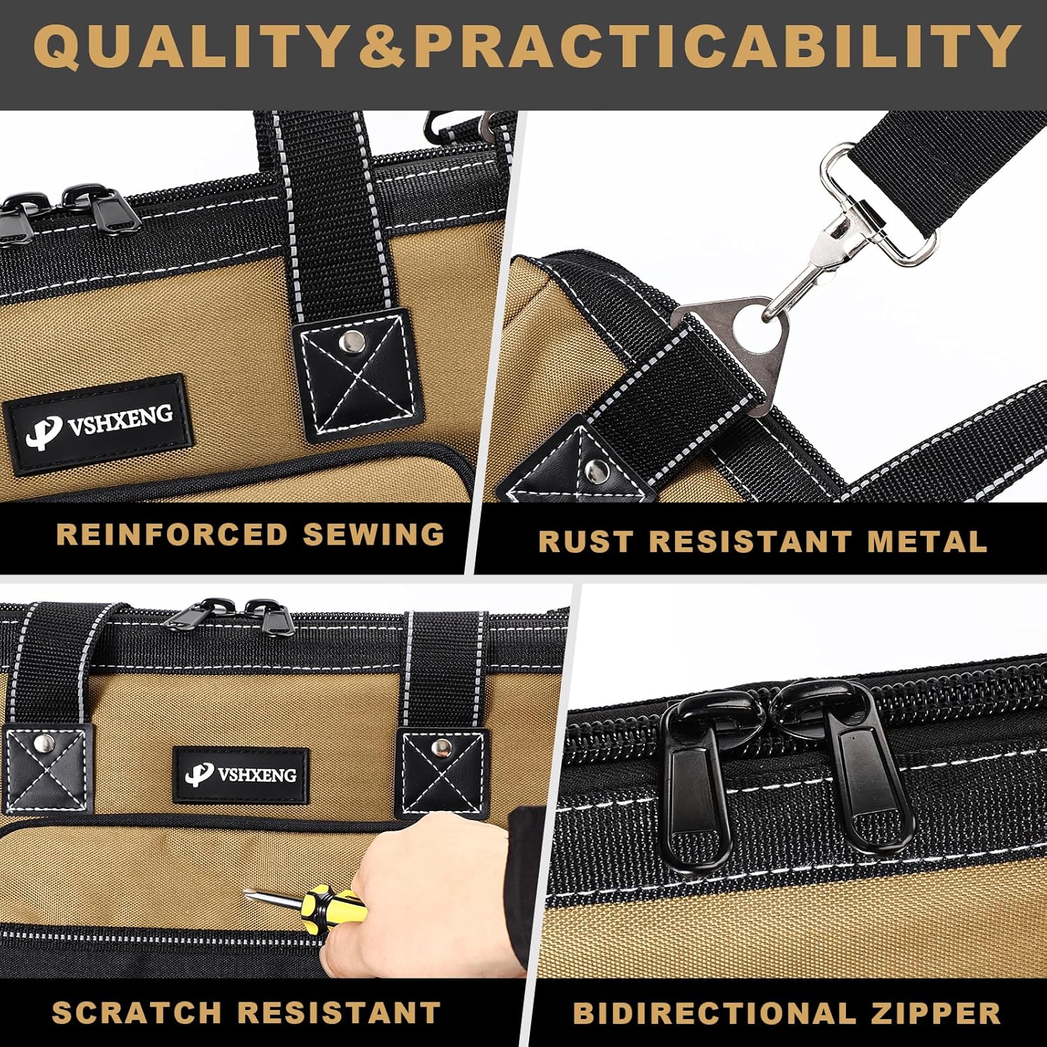 17 IN Large Tool Bag For Men Heavy Duty, Drill Bag Tool Bag Organizer, Wide Mouth Waterproof Hard Bottom Multiple Pockets Tool Tote, Tool Caddy, Maintenance - Image 6