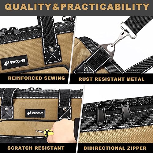 Miniatura 6 de Bolsa de herramientas grande de 17 pulgadas para hombres, resistente, bolsa de taladro, organizador de bolsa de herramientas, boca ancha,