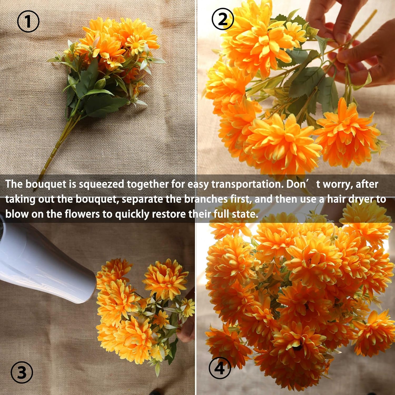 6 Pack Artificial Marigold Silk Flowers Bouquet, Burnt Orange Fake Mums Chrysanthemums, 30 Heads Faux Marigolds for Wedding Indoor Outdoor Vase Table Porch Home Halloween - Image 6