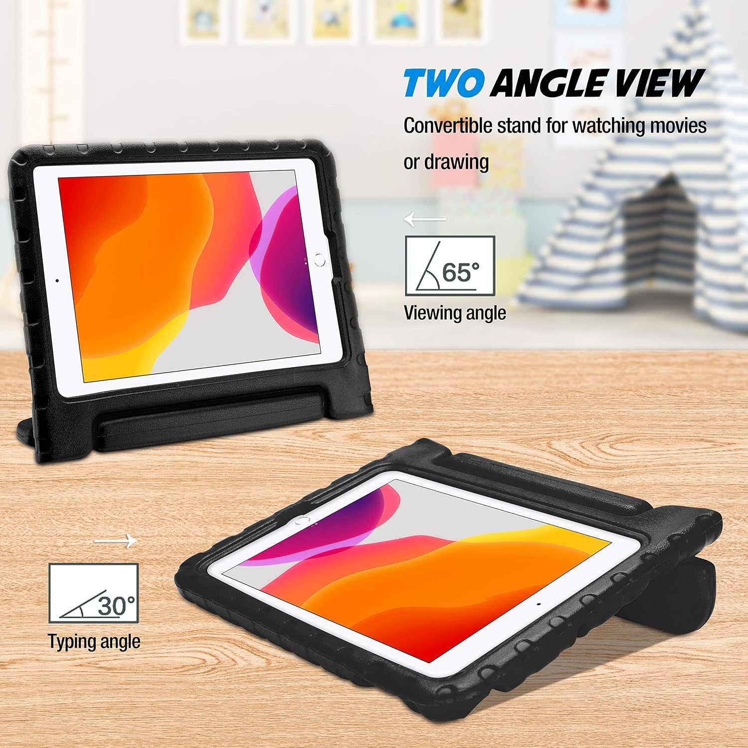 ProCase Kids Case for iPad 7th Gen 10.2" 2019 / iPad Air 3 10.5" 2019 / iPad Pro 10.5, Shockproof Light Weight Convertible Handle Stand Case Kids Friendly Cover for iPad 10.2 / Air 3 / Pro 10.5 -Black
