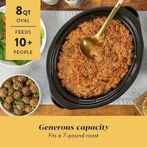 Miniatura 2 de Crock-Pot Olla de Cocción Lenta Programable Grande de 8 Cuartos con Ajuste de Calentamiento Automático, Acero Inoxidable Negro