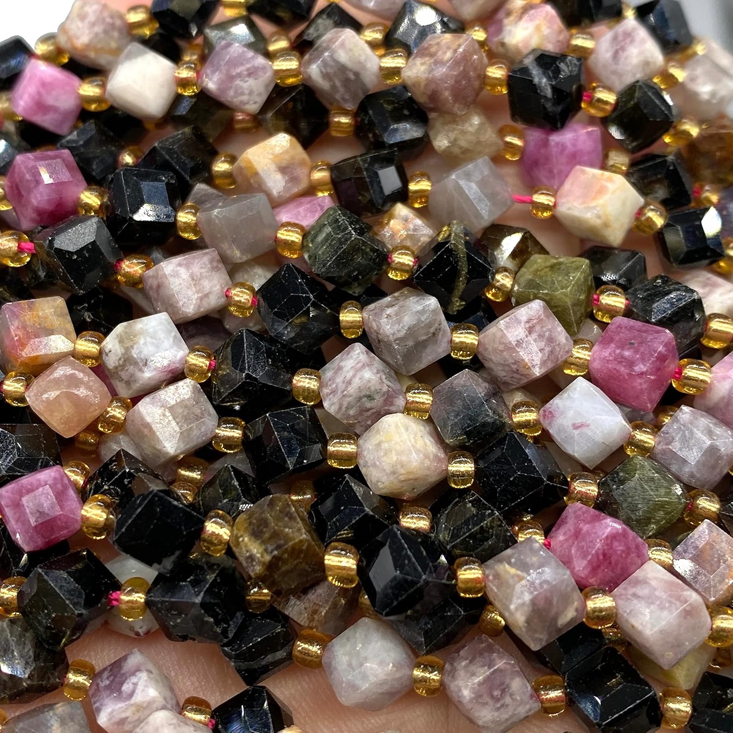 ABCGEMS Brazilian Rio-Grande Watermelon Tourmaline Beads (A Revolutionary Cutting Technique) Diamond-Cut Diagonal-Drilled 3D Magical-Cube 6mm (Corner-to-Corner 8mm)