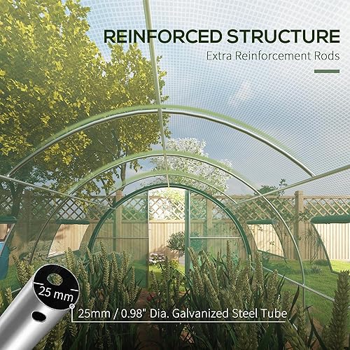 Miniatura 4 de Outsunny Invernadero túnel con estructura reforzada, 24.6 x 10 x 6.6 pies, casa verde al aire libre con 2 puertas con bisagras, 10 ventanas de