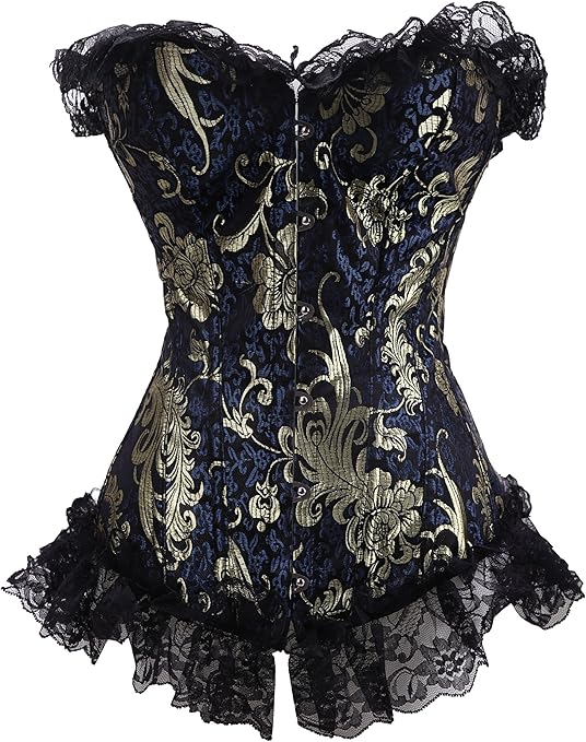 KIWI RATA Women's Plus Size Floral Trim Lace Up Boned Overbust Corset