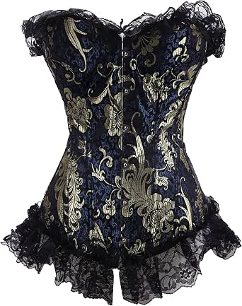 Women's Plus Size Floral Lace Up Corset | Overbust Steel Boned Waist Cincher Bustier | Gothic Vintage Costume Top For Halloween & Cosplay