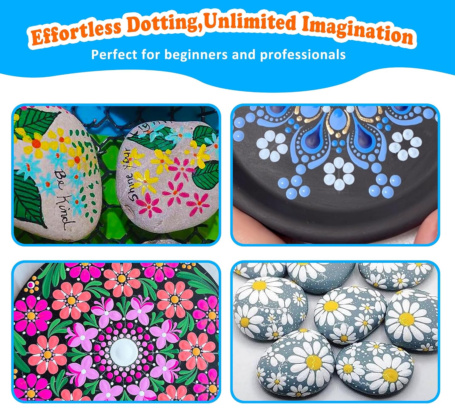 GEOCCI Flower Petal Tools for Dot Painting，50 Petal Shapes Dotting Tool，Mandala Dot Art Tools for Rocks，Embosssing Tools for Painting Dots （Pink）