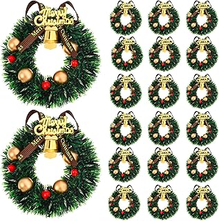 20 Pieces Dollhouse Miniature Christmas Wreath Miniature 1:12 Dollhouse Accessories Hanging Xmas Wreath Christmas Decoration with Bowknot and Bell Dollhouse Decoration for Xmas Tree Art Craft Decor