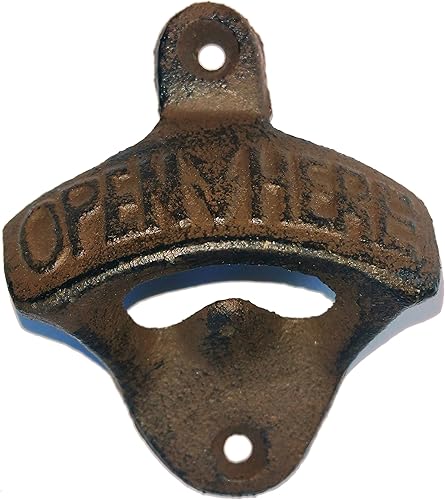 Rustic Farmhouse - Abrebotellas de cerveza de hierro forjado vintage montado en la pared, marrón